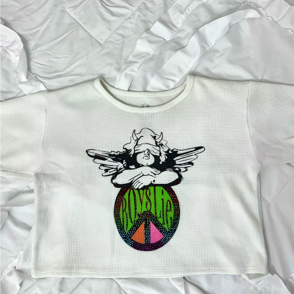 SMALL BOYS LIE CROPPED LOGO WAFFLE TEE